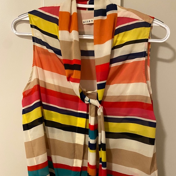 Alice + Olivia | Colorful Silk Striped Bow Tie Blouse | Size XS - Picture 2 of 6